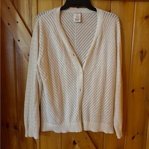 Serra White Pointelle Button Front Cardigan Size Large